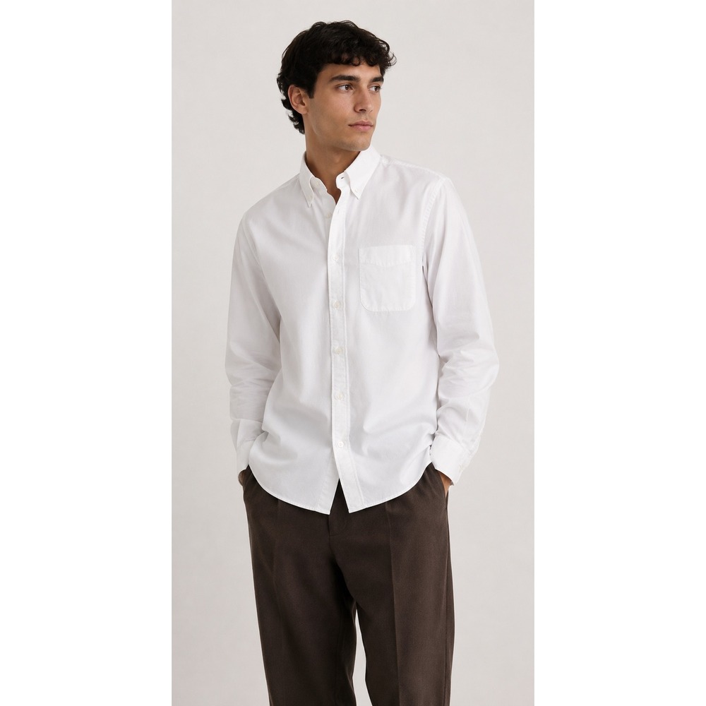 Quince Mens Organic Cotton Poplin Button Down Shirt White Long Sleeve Size M